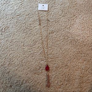 NWT BP Pink Stone Tassel Gold Necklace